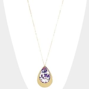 Marble Accented & Gold Teardrop Pendant Necklace & Earrings Set
